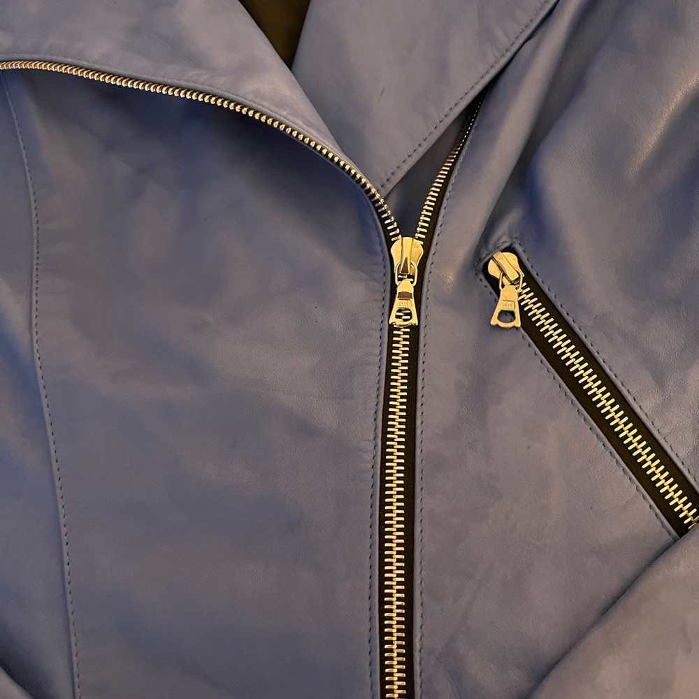 Elegant Sky Blue 100% Cuir Leather Jacket - Picture 3 of 13